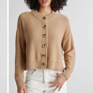 Quince 100% Organic Cotton Cropped Cardigan Tan